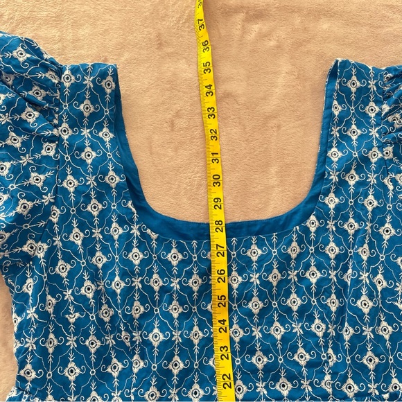 Rhode embroidered eyelet mini dress blue and white pockets size M - Picture 15 of 16